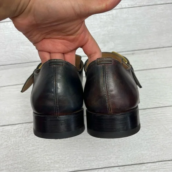 CALZOLERIA HARRIS x BARNEY'S NEW YORK Brown Iridescent Monk Strap Loafers Sz 8.5